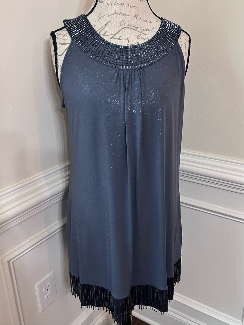 Express Grey Beaded Sleeveless Dress